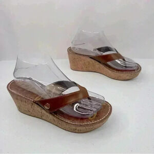Sam Edelman Sandals Women ROMY Flip Flop Cork Wedge Thong Brown  Slip-on Size 8M